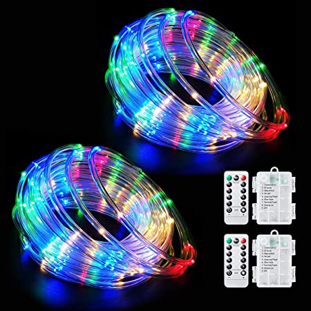 LED Rope Lights Battery Operated String Lights Fairy Lights 40Ft 120 LEDs 8 Modes Outdoor Waterproof Dimmable/Timer with Remote for Christmas Garden Party Decoration (Multi-Color-2)