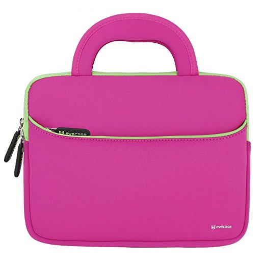 8.9 - 10.1 inch Tablet Sleeve, Evecase 8.9 ~ 10.1 inch Ultra-Portable Neoprene Zipper Carrying Sleeve Case Bag with Accessory Pocket - Hot Pink / Green