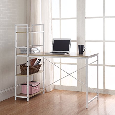 Modern Small Work / Computer Desk with Attached Shelving (Brown / White)