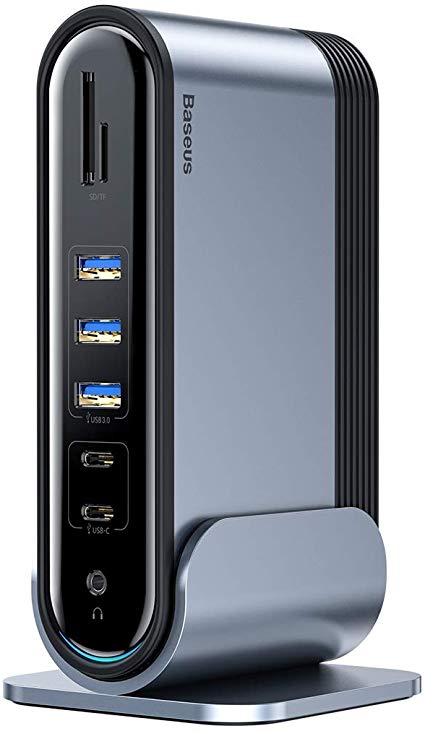 USB C Docking Station, Baseus Dual Display Universal Laptop Docking Station with HDMI/VGA Output, Audio, Gigabit Ethernet, 5 USB Ports, 100W USB-C PD, SD/TF Card Reader for Windows, PC, Mac, Laptop
