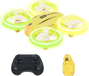 Mini Drone for Kids, Colorful LED RC Drone Quadcopter for Beginners with Headless Mode, 360 Flips, Altitude Hold, 3 Speeds Mode,Full Propeller Protect,Toys Gifts for Boys Girls,Yellow