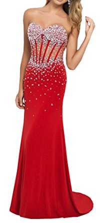 Harshori Sweetheart Corset Style Bodice Strapless Crystals Evening Gown