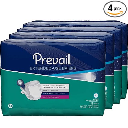 Prevail Extended Use Incontinence Briefs, Large, 18-Count (Pack of 4)