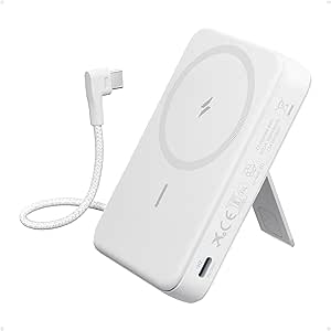 Anker Zolo Magnetic Power Bank, 10,000mAh Wireless Portable Charger with 30W Max Fast Charging, Battery Pack with Built-in USB-C Cable and Adjustable Stand, for iPhone16/15 Series, AirPods, and More