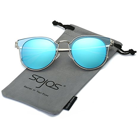 SojoS Round Polarized Sunglasses Oversized Metal Frame UV Mirrored Lens SJ1057