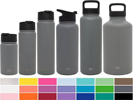 Simple Modern Summit Water Bottle   Extra Lid - Vacuum Insulated 18/8 Stainless Steel Powder Coated - 6 Sizes, 22 Colors