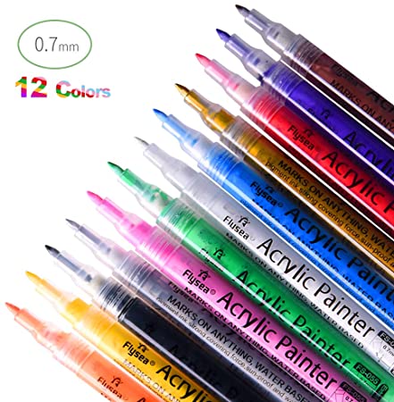 Acrylic Paint Marker,Sunvito 12 Colors Paint Art Markers Pens,0.7 mm Extra Fine Point Paint Pen for Rock Painting,Ceramic,Wood,Glass,DIY Craft and Most Surfaces