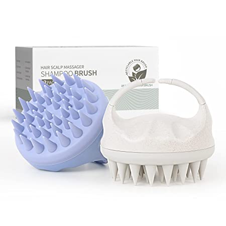 AIMIKE Scalp Massager Shampoo Brush, Soft Silicone Scalp Brush Hair Scrubber, Hair Washing Scalp Exfoliating Brush for Dandruff, Head Scrubber for Wet Dry Hair of Women Men Kids, Beige & Violet