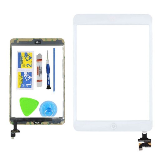 Monkey White Replacement Screen Touch Screen Digitizer For iPad Mini 1 & 2 With IC Chip Home Button and Flex Cable Assembly Tool kit