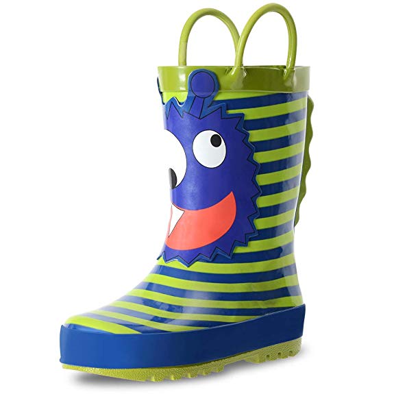 KushyShoo Kids Rain Boots with Easy-On Handles Rubber Rainboots for Girls & Boys (Toddler/Little Kids/Big Kids)