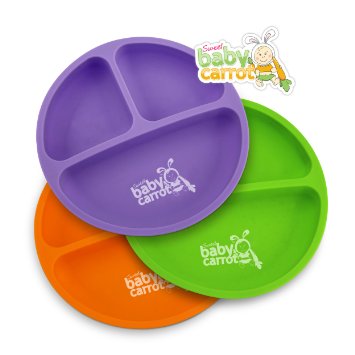 Sweet Baby Carrot Toddler Divided Plates Soft, Unbreakable, Safe, BPA Free Fun 3 Pack