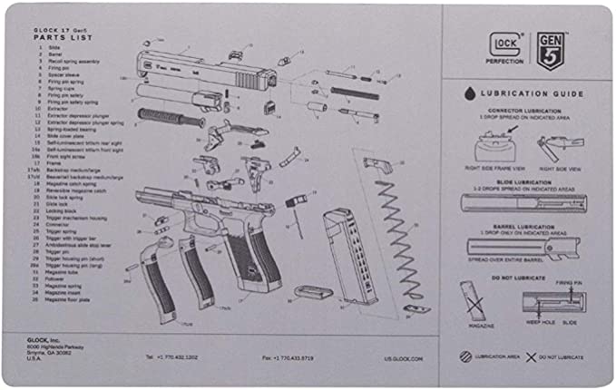 Glock Perfection OEM Gen 5 Exploded Diagram Bench Mat Gray AS10064