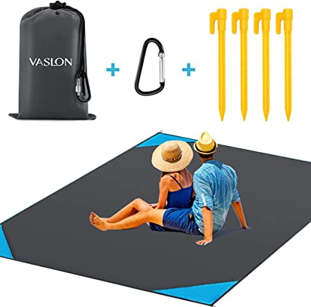 VASLON Beach Blanket 79 * 55inch, Sand Proof and Water Resistant, Pocket Picnic Blanket for Outdoor Travel Camping Festival Sports