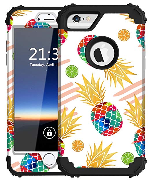 iPhone 6s Case, iPhone 6 Case, Hocase Shockproof Silicone Rubber Hard Plastic Hybrid Full Body Protective Phone Case for iPhone 6/6s with 4.7-inch Display - Watercolor Pineapple/Black