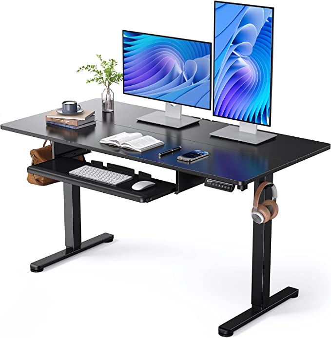 ErGear Electric Standing Desk with Keyboard Tray, Adjustable Height Sit Stand Up Desk, Home Office Desk Computer Workstation, 55x28 Inches, Black