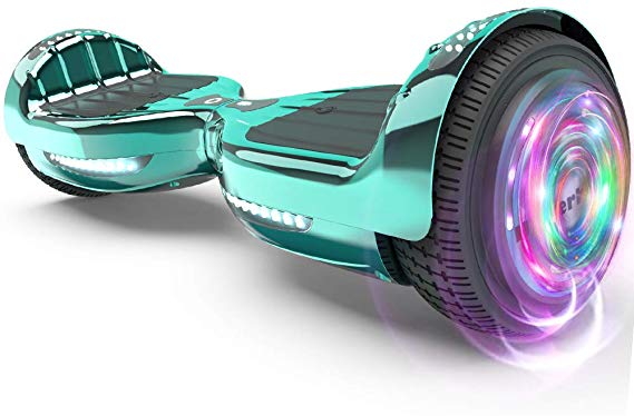 HOVER HEART Hoverboard Certified HS2.0 Flash Wheel with Bluetooth Speaker LED Light Self Balancing Wheel Electric Scooter (Chrome Turquoise)