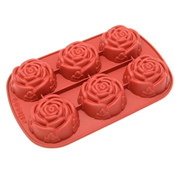 Freshware CB-205RD 6-Cavity Rose Shape Silicone Mold for Homemade Soap, Cake, Cupcake, Bread, Muffin, Pudding, Jello, and More