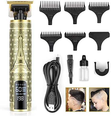 Hair Clippers for Men Professional, Anyfun Zero Gapped T-Blade Hair Trimmer with 3 Speed Adjustment LED Display, Rechargeable Cordless Grooming Kit for Men Self Hair Cutting and Barber（Gold）