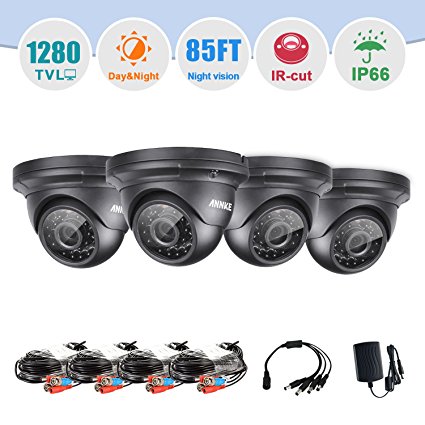 ANNKE HD 720p Video Security Camera with Indoor/Outdoor IP66 Weatherproof Housing and IR Night Vision LEDs (4-Pack, Black)