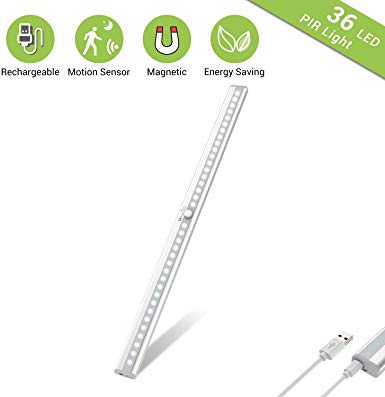 Wireless Under Cabinet Lighting, OxyLED 36 LED Motion Sensor Closet Lights, USB Rechargeable LED Kitchen Cabinet Lights, Motion Led Light Bar with Magnetic Strip, T-02Plus (1 Pack)