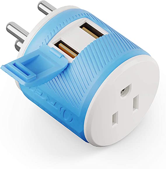 Orei U2U-10 India, Nepal, Maldives Travel Plug Adapter - Dual USB - Surge Protection - Type D