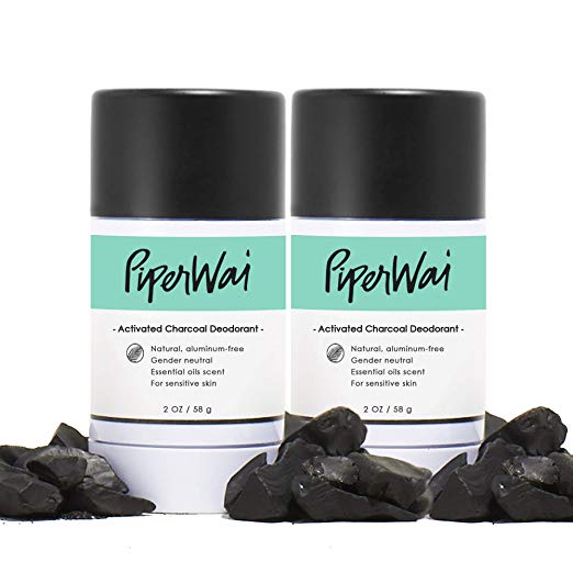 PiperWai, Natural Activated Charcoal Deodorant, Organic, Aluminum-Free, Odor-Absorbing and Wetness Fighting, Coconut Oil, Gender-Neutral (As Seen on Shark Tank) (2 Pack Stick (2.7 oz))