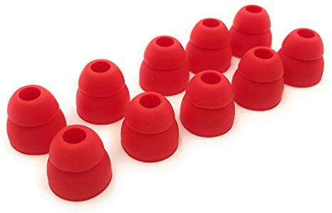 5 Pairs of Double Flange Replacement Earbud Tips fit Powerbeats, LG, Symphonized, iFrogz, Mpow, Skullcandy, Panasonic Headphones (Red)