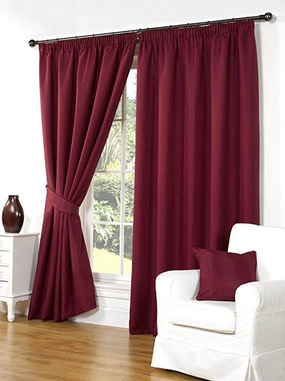 Impressions Waffle Red Fully Lined Readymade Curtain Pair 66x90in(167x228cm)