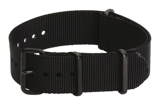 18mm Premium Nato PVD Nylon Solid Black Interchangeable Replacement Watch Strap Band