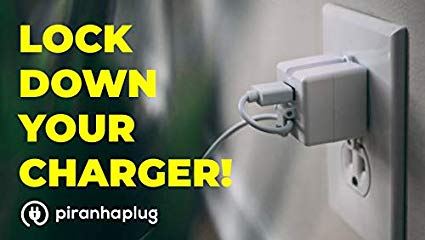 Lock in Plug – Prevent Lost or Stolen Cell Phone Chargers & Cords! Piranha Plug Locks Into Your Outlet. Compatible with iPhone, Android, USB C - Installs in Seconds