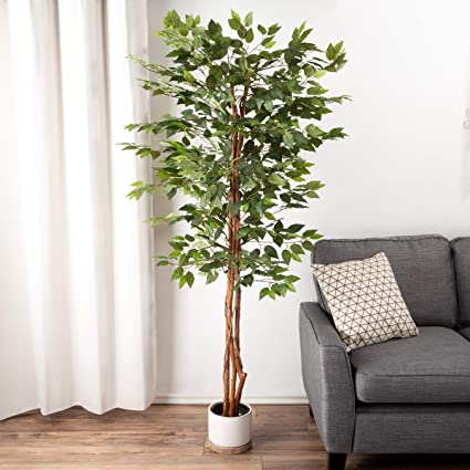 Pure Garden Artificial Ficus Tree-80-Inch Potted Silk Tree for Home or Office Decoration-Indoor Faux Plant with Natural Looking Greenery, Green
