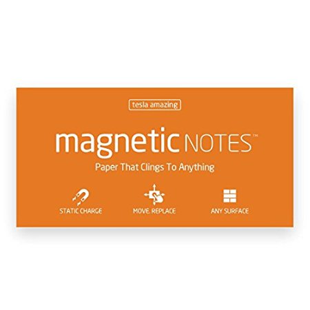 Brand New!! Tesla Amazing Magnetic Notes (Stick without Any Adhesive, Stick to Any Surface) Eco-Friendly Material Self-Stick Notes Memo Note Paper Post It L-size (7.9x3.9-inch) 100Sheet *Orange Color