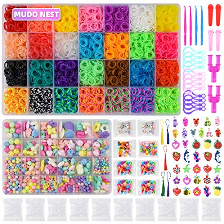 18000  Rainbow Rubber Bands Twist Loom Set:17,000 Rubber Loom Bands Kits 28 Colors  550 Pieces Jewelry Kit, 500 Clips, 150  Beads, 100 ABC Beads Bracelet Maker Making Kit, 40 Charms, 12 Backpack Hooks