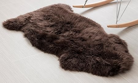 Super Area Rugs Dark Brown Sheepskin Rug Genuine Single 2x3ft Pelt Fluffy Fur Seat Cushion and Chair Cover