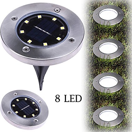 Wotryit LED Solar Power Buried Light Ground Lamp Outdoor Path Light Spot Lamp Yard Garden Lawn Landscape Decking Waterproof (8 LED, Cool White)