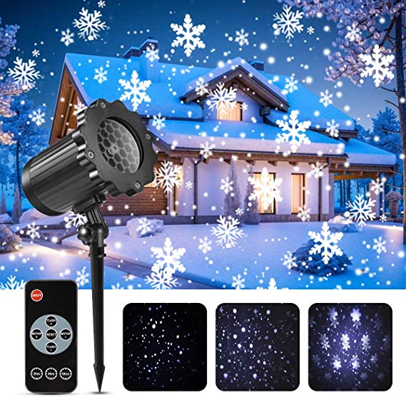 Christmas Projector Lights, Greenclick Snowflake Christmas Projector Light, Indoor Outdoor LED Landscape Lights with Remote for Bedroom Party Wedding Yard Garden Wall Decorations