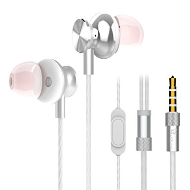 Comfort Oblique in Ear Earphones, Mijiaer M30 Bass Earbuds Headphones with Microphone 3.5mm for iPhone,Samsung,Huawei,LG (Silver)