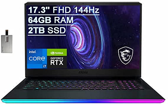 2022 MSI GE76 Raider Gaming 17.3" FHD 144Hz Laptop Computer, 12th Gen Intel Core i7-12700H, 64GB RAM, 2TB PCIe SSD, Backlit Keyboard, GeForce RTX 3060, FHD Webcam, Win11, Grey, 32GB SnowBell USB Card