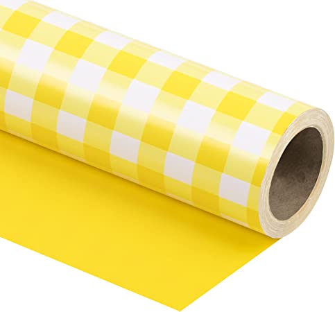 WRAPAHOLIC Reversible Wrapping Paper Roll - Yellow and White Plaid Design for Birthday, Holiday, Wedding, Baby Shower and More Occasions - 30 Inch x 33 Feet
