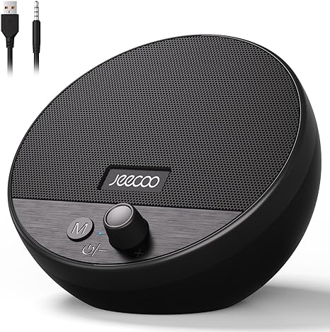 Jeecoo A10 Wired USB Laptop Speakers Bluetooth Computer Speakers (Single) - Small & Portable, Clear Sound, Easy-Access Volume Knob - with 3.5mm AUX for PC Desktop Monitor