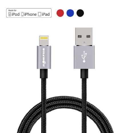 Apple MFI Certified Lightning to USB Charger Cable, BlitzWolf 3.3ft Braided Charger and Data Cord for iPhone 5 5s 5c 6s / 6s Plus 6SE, iPad Air, iPad mini, iPod (Black)