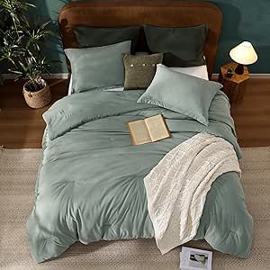 Boho King Comforter Set, Sage Green King Size Bed Set 3 Piece, Microsuede-like King Bedding Set Fluffy Comforter Sets for Bedroom (Sage Green,102"*90",King)