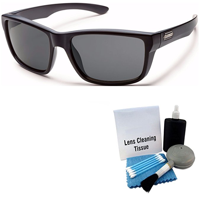 Suncloud Mayor Injection Sunglasses - Matte Black Frame, Gray Polarized Lens with Lens Cleaning Kit