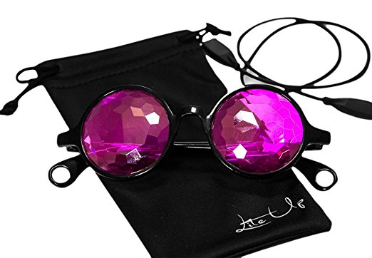 Premium Kaleidoscope Glasses BUNDLE From "Lite Up" For EDM, EDC, Raves, and Dance Festivals. Light Weight Frame with Diffraction Effect, Many Colors