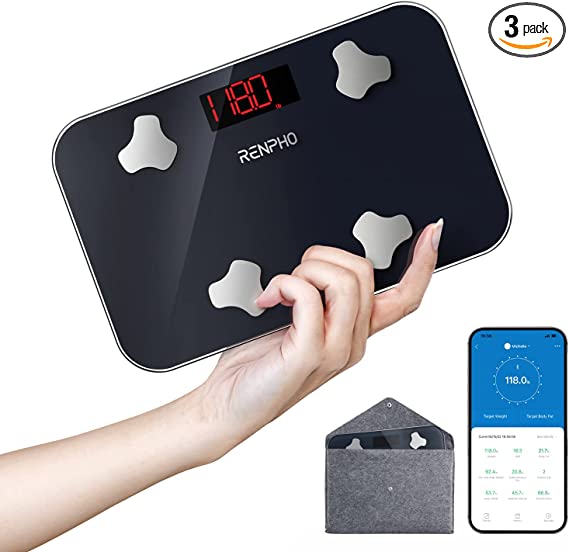 RENPHO Travel Scale for Body Weight, Elis Go Mini Bathroom Scale for Body Fat, Portable Weight Scale for Traveling with Storage Case, 13 Body Composition Analyzer with App, 400 lbs, 11.02" x 7.09"