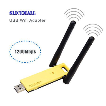 Slicemall Long Range USB Wifi Adapter High-gain Antenna Wireless Network Dual Band Antennas 1200Mbps(5GHz 866Mbps or 2.4GHz 300Mbps) Supports Windows XP/7/8/10/Mac/Linux … (1200Mbps)