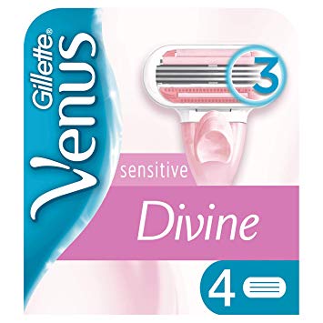 Gillette Venus Divine Sensitive Women's Blades Refills x4, With 3 Curve-Hugging Blades