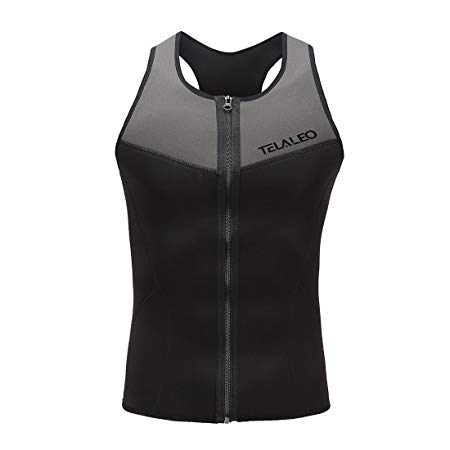 TELALEO Mens Waist Trainer Sauna Vest for Weightloss, Hot Neoprene Compression Sweat Vest Body Shaper, Zipper Slimming Sauna Tank Top Workout Shirt