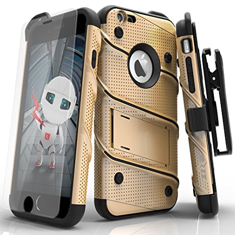 Zizo Bolt Cover For iPhone 6 and 6s 4.7in [.33mm 9H Tempered Glass Screen Protector] Dual-Layered [Military Grade] Case Kickstand Holster Belt -  - Gold/Black