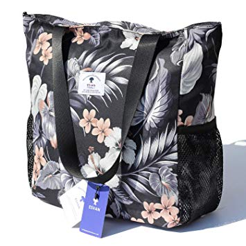 Original Floral Water Resistant Large Tote Bag Shoulder Bag for Gym Beach Travel Daily Bags Upgraded ([G] Floral Leaf)